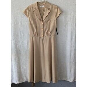 Calvin Klein CK Tan/Khaki Midi Dress with Tie Belt Women's Size 6/8